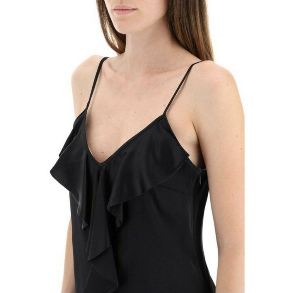 $595 New Max Mara 6 Silk Satin Camisole Edile Tank Top Ruffle Maxmara Cami Black